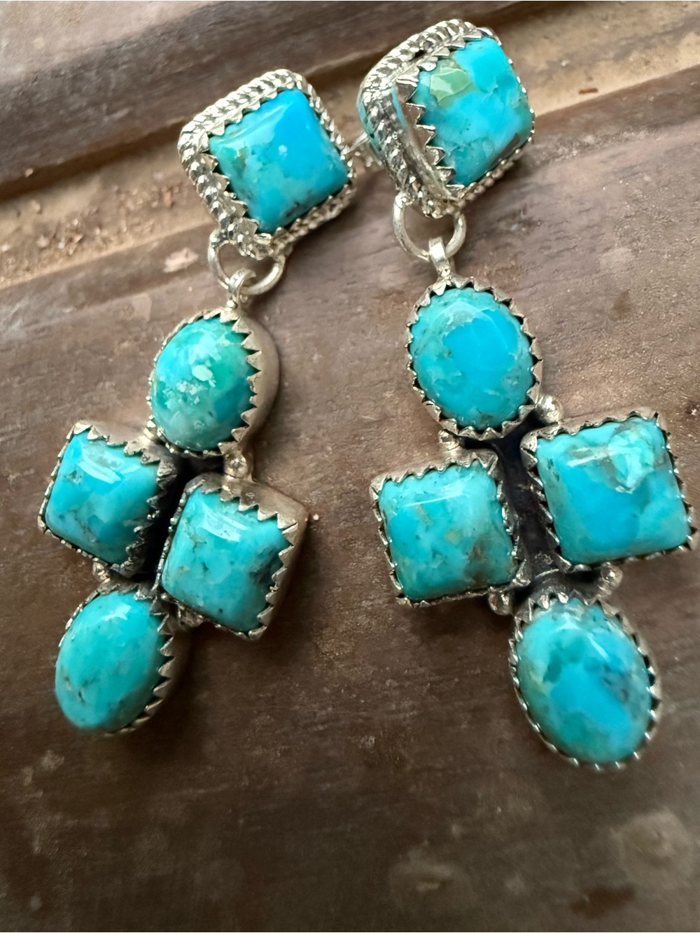 Turquoise Drop Dangle Earrings - Blue Stone Silver Setting